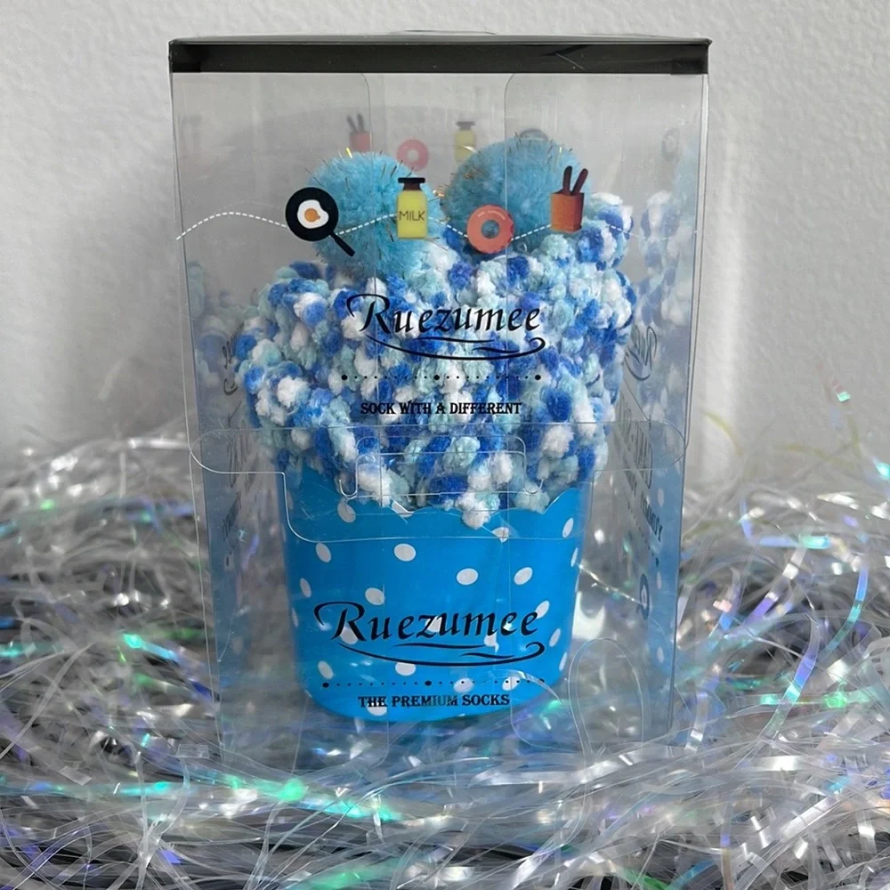 Confetti Cupcake Socks with Pom Poms in Box